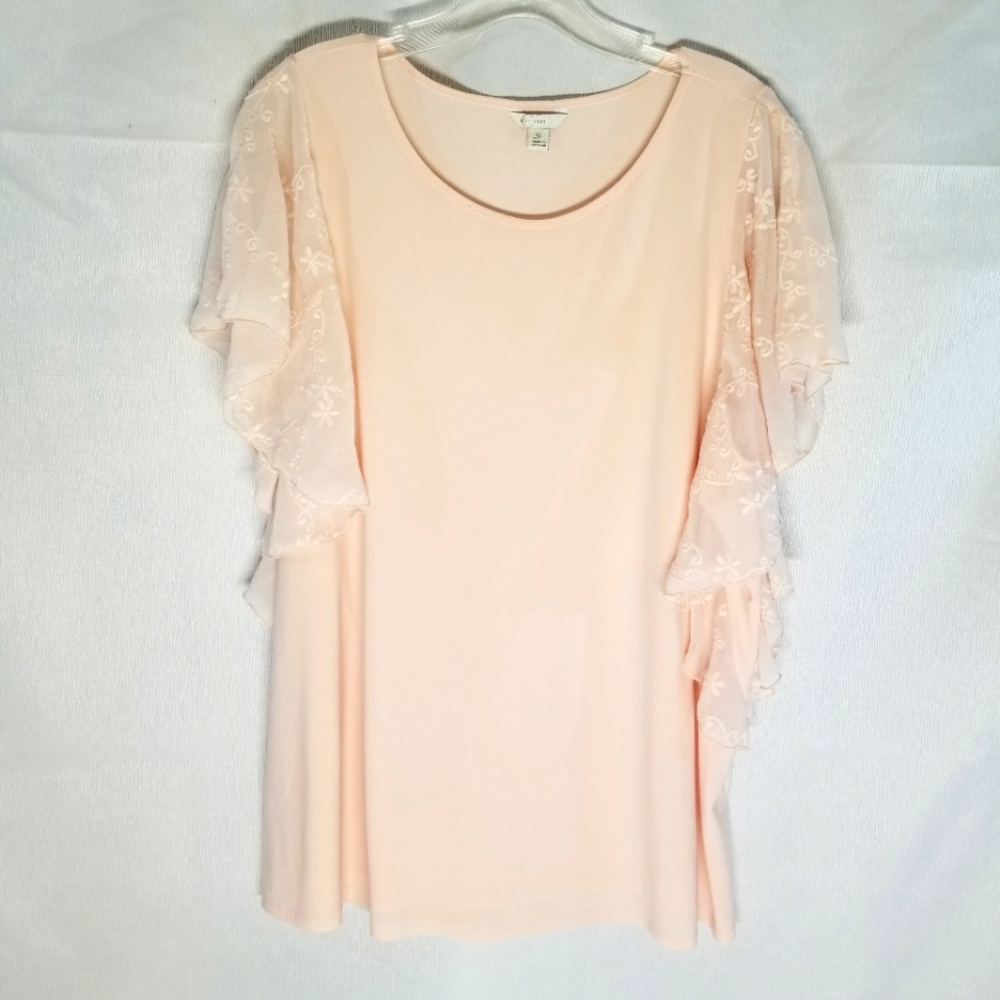 Est 1946 Womans Size L Blouse Tops Shirt Short Sleeve Lace Ruffles Flowy
